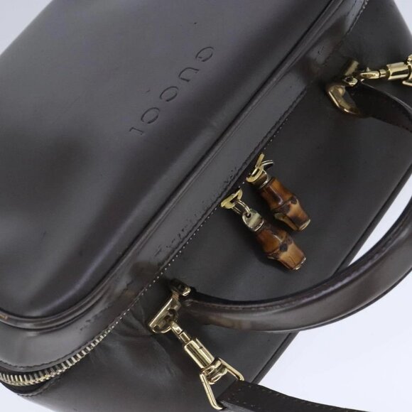 GUCCI Bamboo Hand Bag Leather 2way Brown Gold - Picture 12 of 16